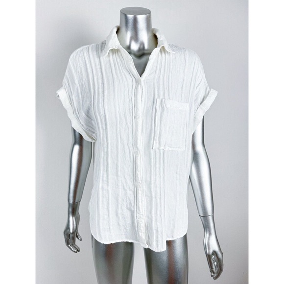 BELLA DAHL Pintucked Shirt White Button Up Short Sleeve MINT - Picture 5 of 14
